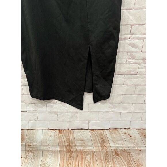 Phorttic Black Off The Shoulder V Neck Slit Midi Dress Party Cocktail - Picture 7 of 8